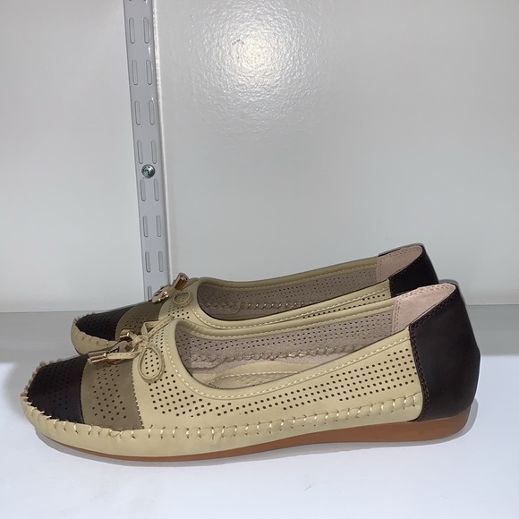 KHAKI STRIPE BOW HEART COMFORTABLE MOCCASINS - Picture 5 of 9
